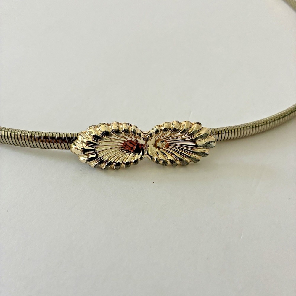 Vintage 90s Gold Tone Stretch Snake Chain Belt Clam Shell Clasp Hook Cinch Boho - Picture 6 of 6